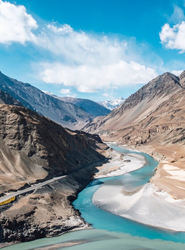 Confluence of the Indus and Zanskar Rivers in Leh Ladakh, India